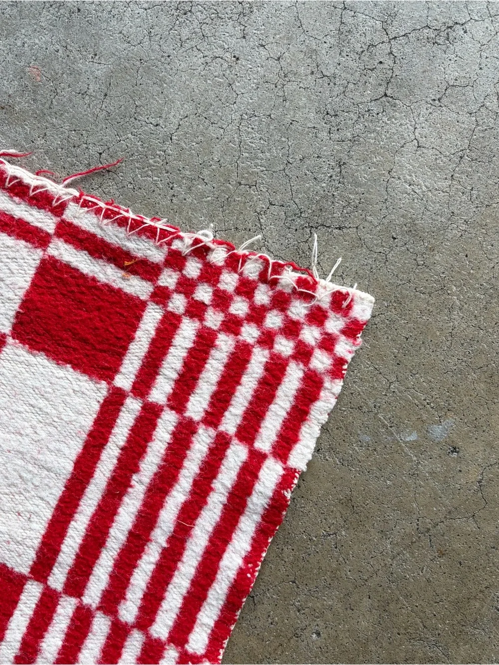 Vintage Swedish Monk’s Belt Red White Woven Throw Blanket Colonial Revival Grid